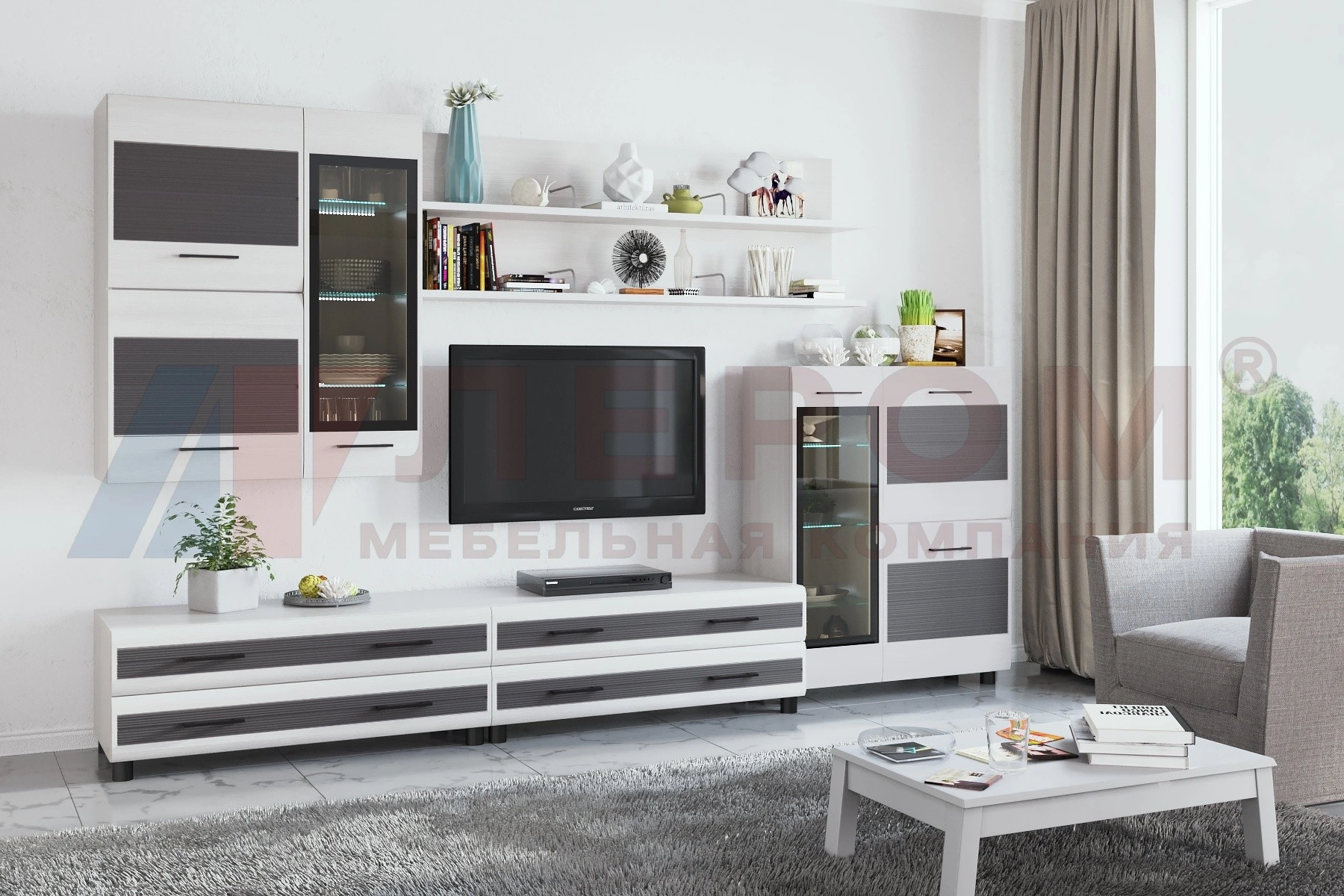 Гостиная-Стенка Камелия №6 (В-2172 х Ш-3060 х Г-452 мм)