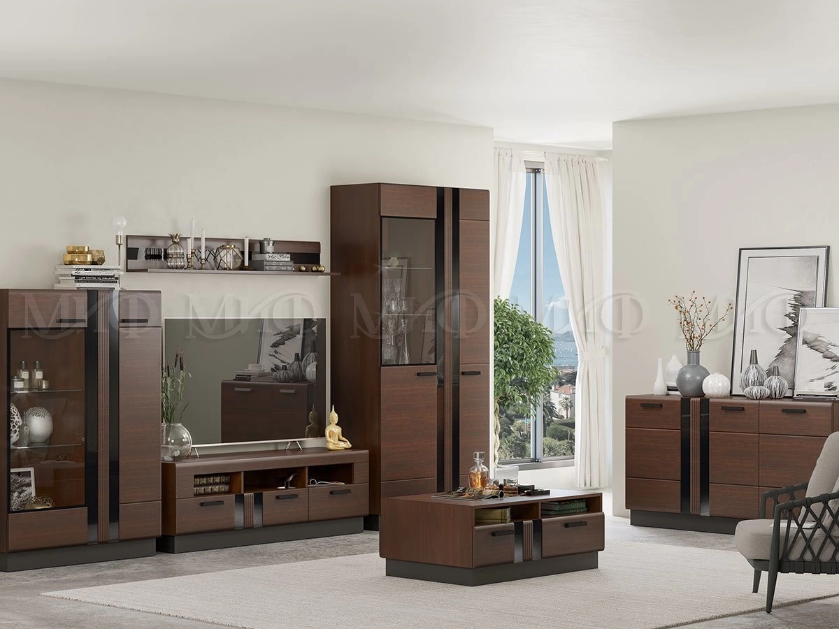 Гостиная Манифик МДФ (Ш-3000 x В-2126 x Г-650 мм) Дерево/Орех