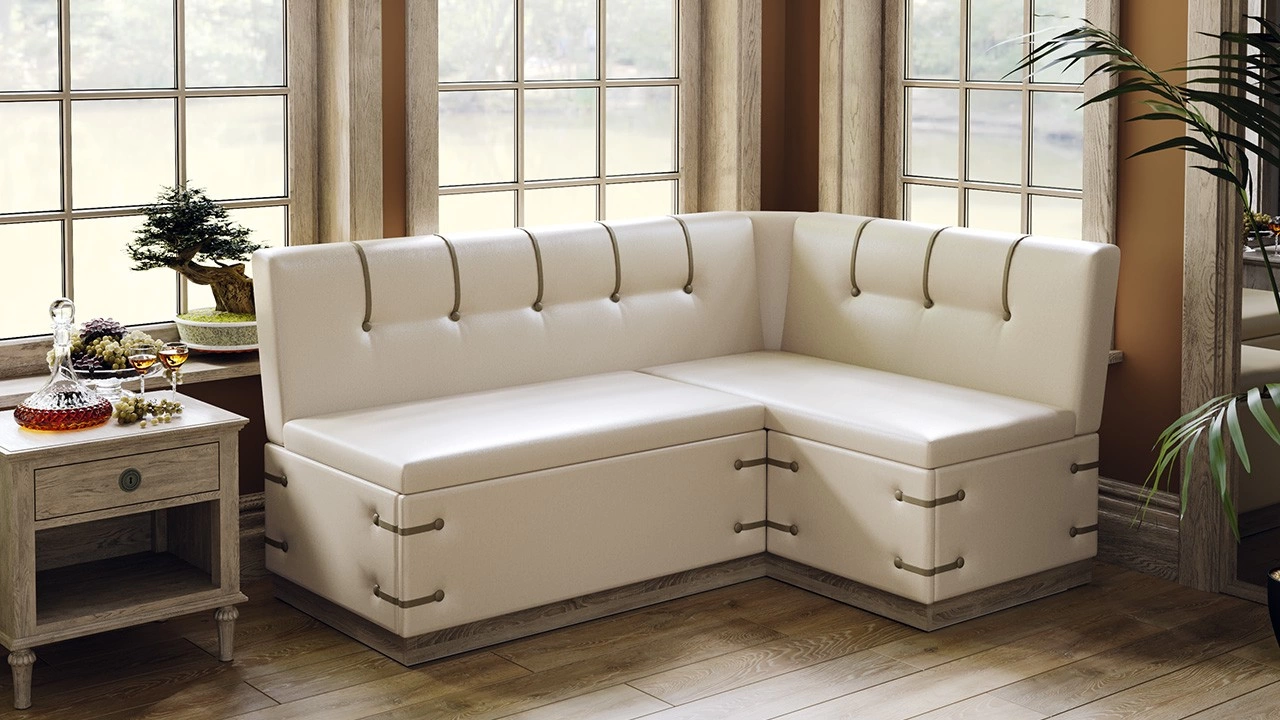 Диван Кухонный «Вегас» (Дуб Сонома Трюфель/ Кож.Зам Бежевый)