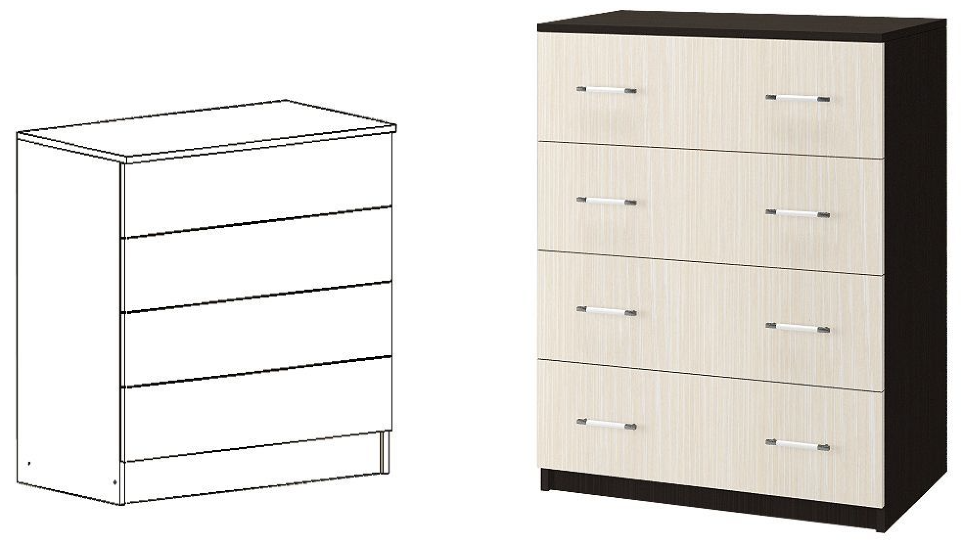 Комод Зара ЛДСП с 4-мя Выдвижными Ящиками ЗК-03 Венге/Ясень Шимо Светлый (0,8х1,55х0,44)