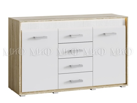 Комод Формула МДФ Сонома/Белый Глянец (Ш-1380 мм x В-858 мм x Г-464 мм)