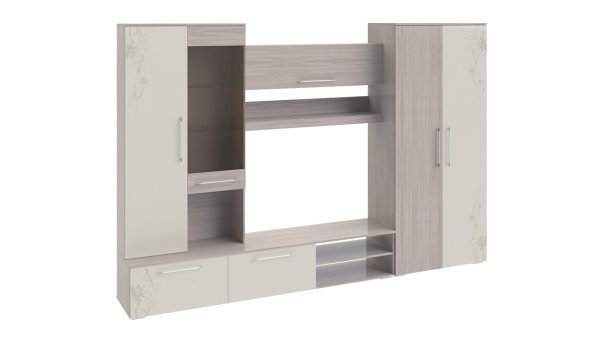 Стенка Мадлен Ясень Шимо/Бежевый Глянец с Рисунком (Ш-2998 х В-2020 х Г-450 мм)