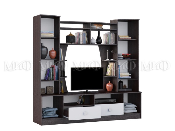 Гостиная Жасмин №1 МДФ Венге/Белый Глянец (Ш-2000 × В-1900 × Г-520 мм)