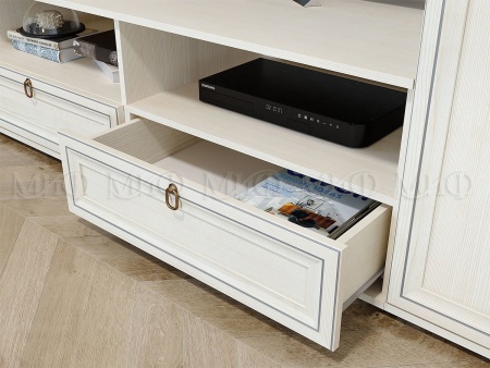 Гостиная Элит-1 МДФ Сандал Светлый  (Ш-2450 мм x Г-577 мм х В-2185 мм) + Шкаф (Ш-975 мм x Г-577 мм х В-2185 мм)