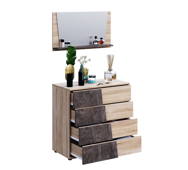 Комод Санремо Дуб Сонома Светлый/Ателье Темное (Ш-900 х В-880 х Г-465 мм)