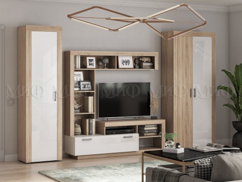 Стенка Апаста (Ш-3189 x В-2070 x Г-416 мм)/Дуб Сонома/Белый Глянец