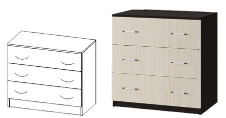 Комод Зара ЛДСП с 3-мя Выдвижными Ящиками ЗК-02 Венге/Ясень Шимо Светлый (0,8х0,82х0,44)