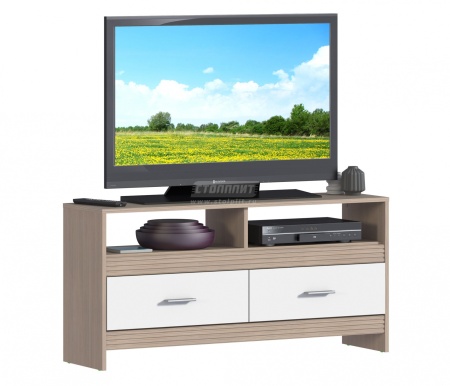 Тумба ТВ Дакота СБ-2885 Сосна Авола Шампань+Белый Глянец/Ш-1230 X В-600 X Г-330 мм