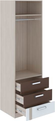 Шкаф "Волкер" с ящиками М 4 (Ш-600 х Г-515 х В-2000 мм)/Ясень Шимо Светлый + Белый/Арабика