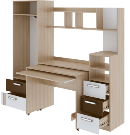 Уголок Школьника "Волкер" М 16 (Ш-1950 х Г-435 х В-1800 мм)/Ясень Шимо Светлый+Белый/Арабика